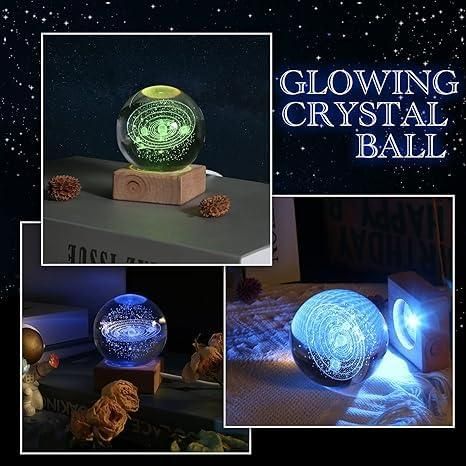 3D Carved Crystal Galaxy Ball Night Light - Colorful Luminous Wooden Base Decor for Indoor and Outdoor Use - Unique Holiday Gift for Various Room Types