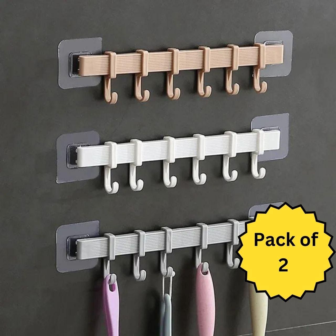 6 Hook Wall Utensil Rack and Adjustable Hangers