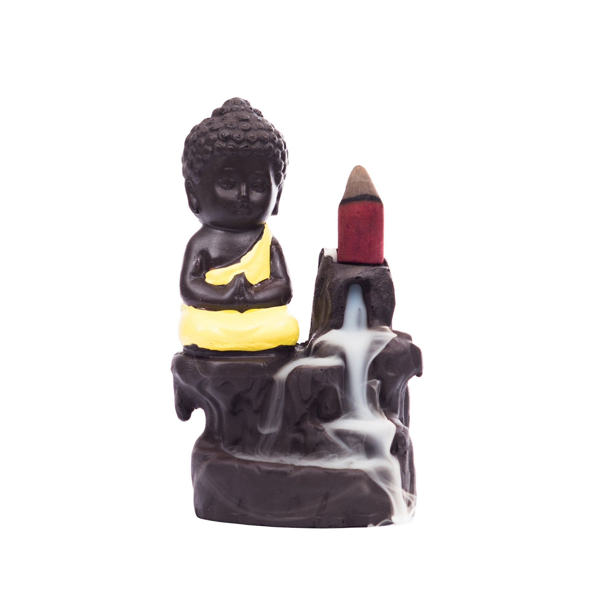 eCraftIndia Meditating Monk Buddha Smoke Backflow Cone Incense Holder Decorative Showpiece