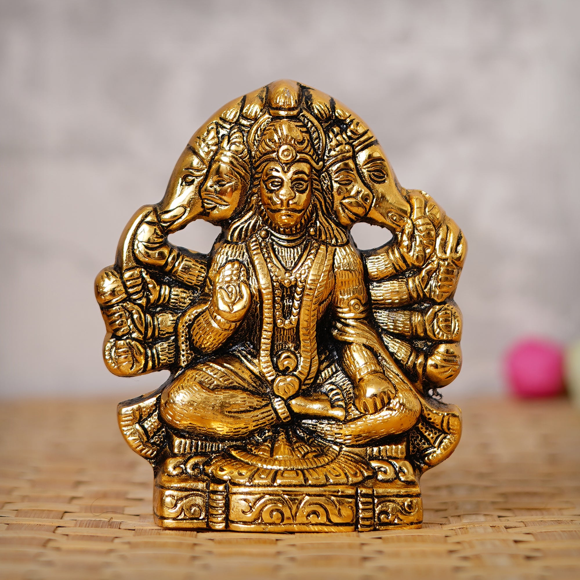 Golden Pancha Mukhi Hanuman Ji  Metal Decorative Showpiece