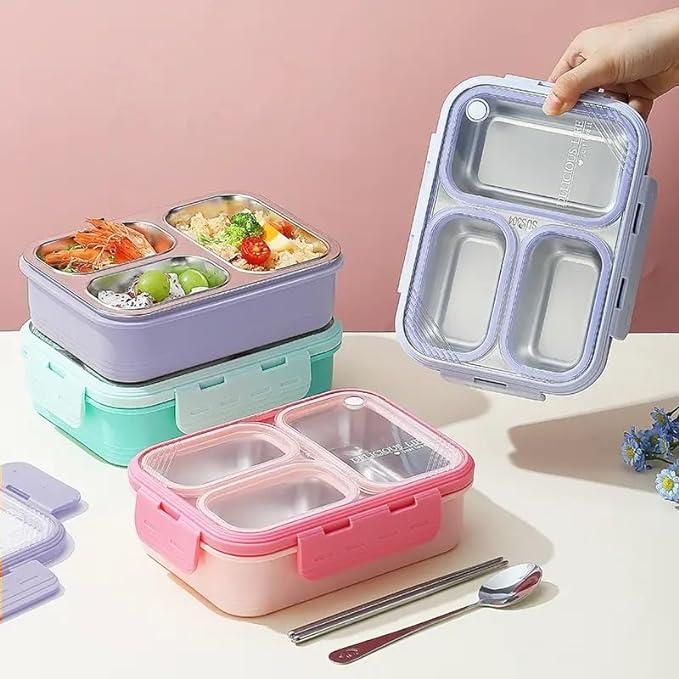 3 Compartment Stainless Steel Bento Box, 40oz Meal Prep Containers Reusable Lunch Box for Adults, Leak & Spill Proof Design Snack Box, Salad, Fruit, Food Container with Lids,  Lunchbox