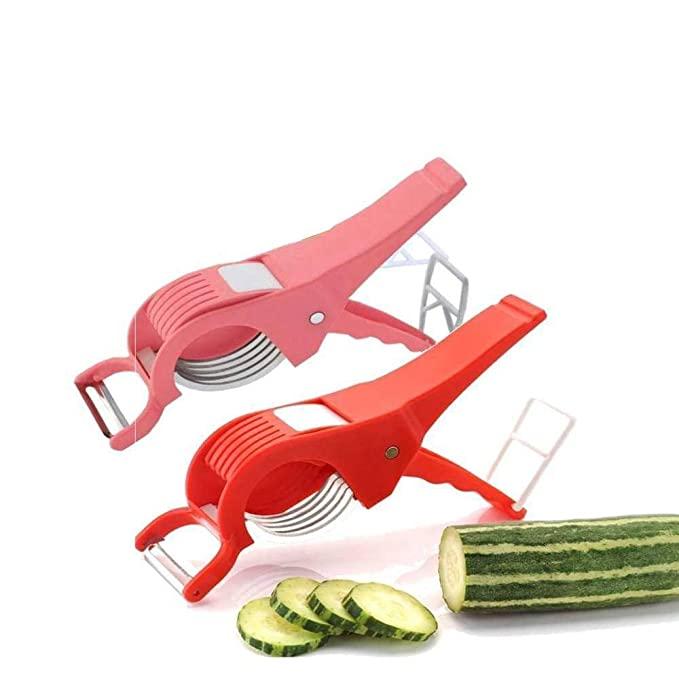 2 in 1 Vegetable Cutter with Peeler (Multicolor) / 2 in 1 Veg Cutter Stainless Steel 5 Blade Vegetable & Fruit Cutter for Kitchen - Pack of 1