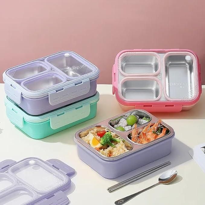 3 Compartment Stainless Steel Bento Box, 40oz Meal Prep Containers Reusable Lunch Box for Adults, Leak & Spill Proof Design Snack Box, Salad, Fruit, Food Container with Lids,  Lunchbox