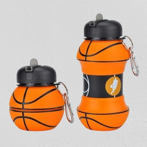 Kids Sports Water Bottle - Collapsible Basketball Ball Shaped Design