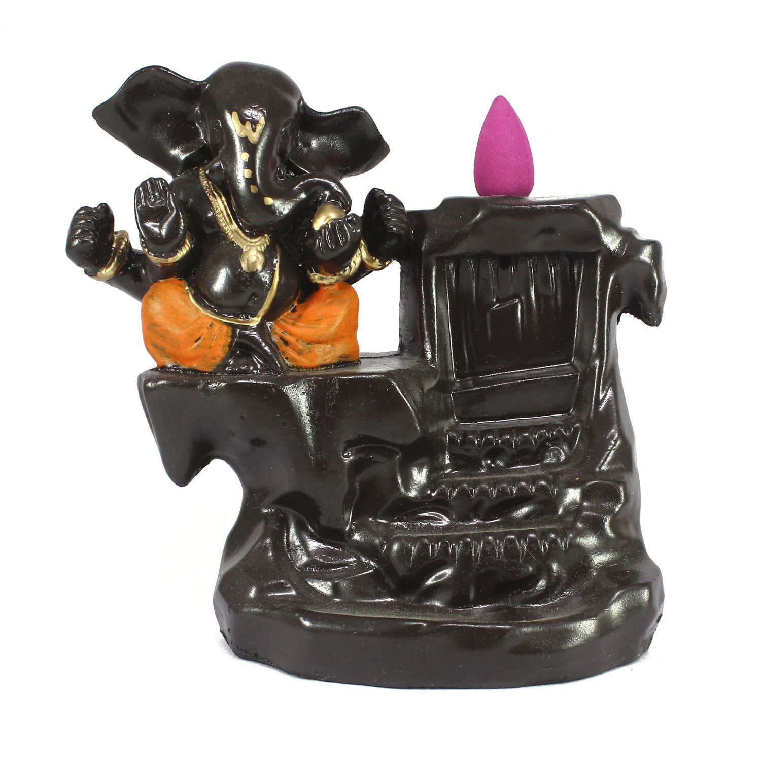 Lord Ganesha Orange Polyresin Idol